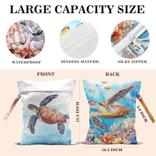 Wet Dry Bags Wet Bags Dirty Laundry Travel Bag Turtle Waterproof Zipper Bag for Swimsuit Travel Beach - color: Vibrant