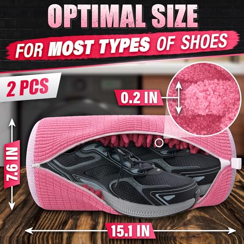 2 Pcs Reusable Shoe Washing Machine Bag, XXL with Zipper, Pink - color: Pink