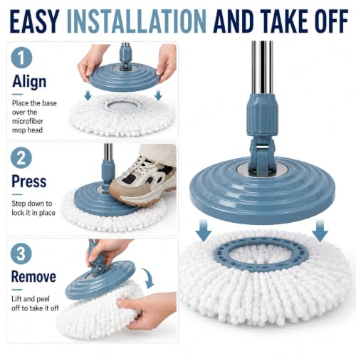 Extendable Mop Handle Set with 2 Microfiber Heads and Mop Plate, Navy Blue - size: Navy Blue Mop & Refills Set