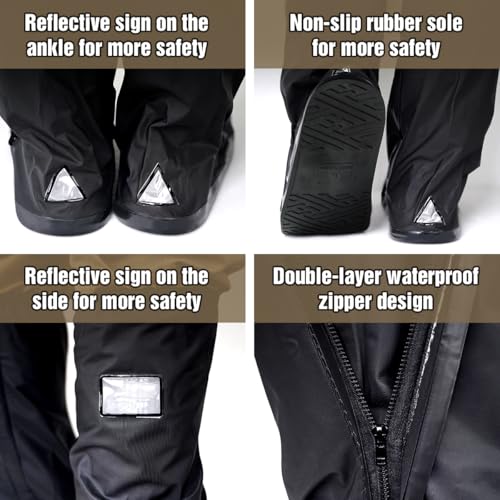 Wild Gear:LYN Waterproof Non-Slip Rain Boot Shoe Covers/Overshoes with Reflector&Zipper - Black, Reusable Foldable Insulation for Hunting Cycling Snow&Rainy Days - size: XX-Large Wide