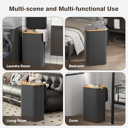 Bathola Laundry Hamper with Lid, Laundry Basket with Removable Bag, Grey - color: Grey, size: 100L