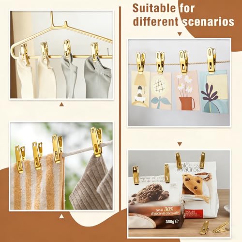 50 Pack Clothes Pins, Stainless Steel Gold Clothespins Metal Clothes Pegs Laundry Pins Heavy Duty for Outdoor Home Kitchen Travel Office - color: Gold-b