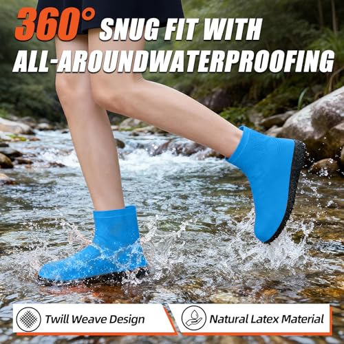 Waterproof Shoe Covers, Reusable Latex Rain Shoe Covers, Blue, L - color: Blue-02, size: L