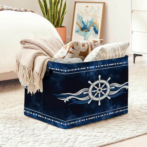Navy Blue Sailboat Laundry Hamper 56L Large Laundry Basket with Handles, Foldable Clothes Hamper for Bedroom Bathroom, Decorative Toy Storage Bin, Home Decor Organizer for Blankets, Towels & Toys. - color: Navy Blue Sailboat