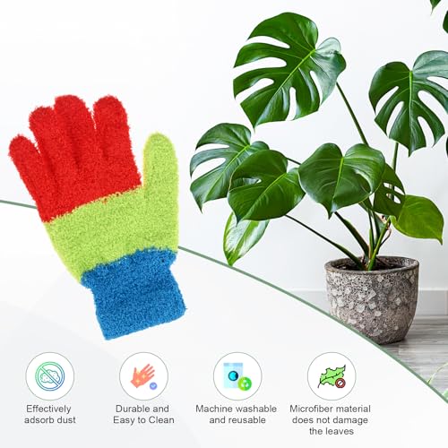 M METERXITY Dusting Gloves, Reusable Washable Mittens for Plants/House/Cars/Blinds Dusting, Leaf Cleaning Glove Mittens - color: Tri-color Patchwork, size: 8 x 10 cm