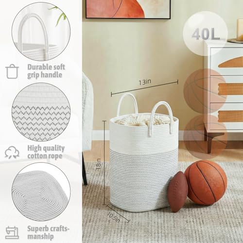 Artfeel Laundry Basket,Woven Cotton Rope Laundry Hamper,40L Versatile Storage for Dirty Clothes,Baby Toys,and Blankets in Bathroom, Nursery,and Living Room - color: White, size: 40L