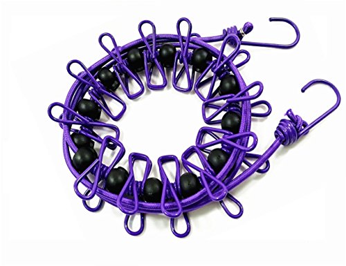 Adjustable Elastic Clothesline with Clips and Positioning Balls Portable Retractable Windproof Laundry Hanging Rope for Travel Camping Indoor Use Anti-Skid Washing Line with Drawstring Bag Purple - color: Purple