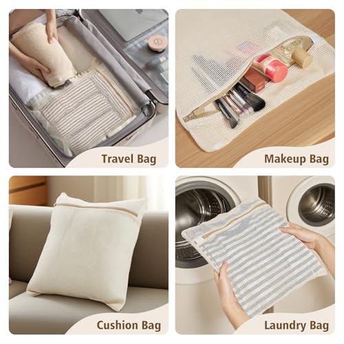 HEAVYWOOD 4-Piece Cotton Mesh Landry Bag Organic Wash Bag for Washing Machine Lingerie Bags for Washing Delicates with Sturdy Anti-Rust Zipper Clothes Washing Bag (4Bags, L) - size: 4 Large
