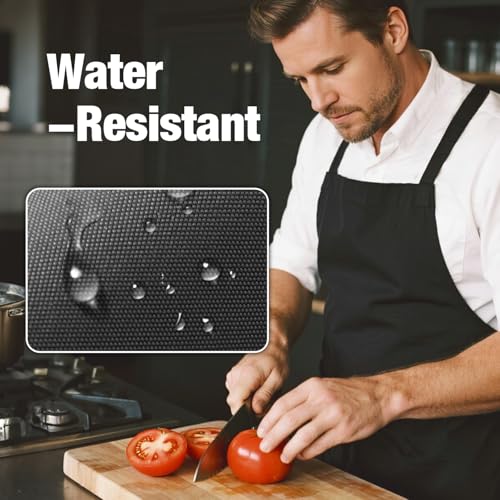 Adjustable Kitchen Apron with Pockets - Unisex Waterproof Cooking Apron for Baking, Grilling, Cleaning, Gardening (1 Pack, Black)