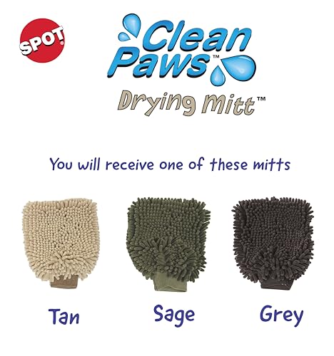 SPOT Clean Paws Chenille Microfiber Dog Towel Mitt - Super Absorbent, Quick-Drying, Washable, Double-Sided Glove for Wet Paws & Body, Durable, Odor-Free, Gently Massages & Dries, 9.5in x 7in