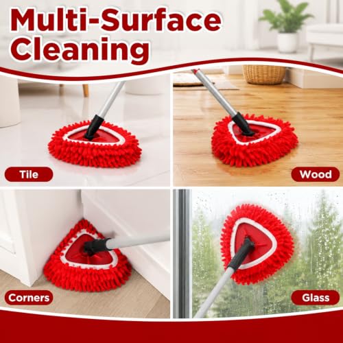 3 Pack Spin Mop Replacement Heads Compatible with O-Cedar EasyWring, Chenille Microfiber Mop Refills, Washable & Reusable Mop Head for Hardwood, Tile, Laminate and Marble Floors, Red