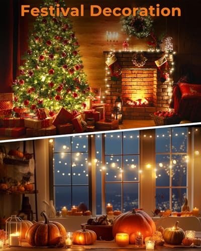 Camping String Lights, Retractable 32.8FT Rechargeable Fairy Light - color: White&Orange
