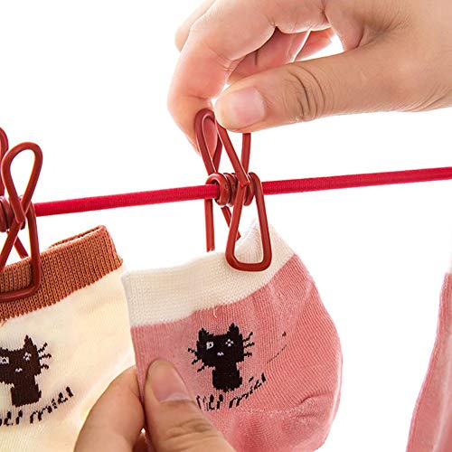 AKOAK 1 Pack Multi-Function Outdoor Home Clothesline Travel Portable Windproof Non-Slip Drying Rope 12 Clip (Red) - color: Red