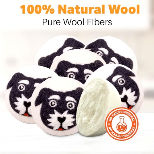 Wool Dryer Balls 6-Pack 100% Natural New Zealand Wool, Handmade in Nepal Reusable Laundry Balls, Faster Drying, Softer Clothes, Anti-Static, Dryer Sheets Alternative (Black White, Dog) - color: Black White Dog