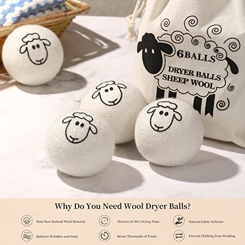 Dryer Balls Laundry Reusable - XL Wool Dryer Balls - Handmade Cute, Extra Large Dryer Balls, Shorten Drying Time, Organic Wool - Dry 1000+ Loads (6 Pack Sheep Pattern) - color: 6 Pack Sheep Pattern