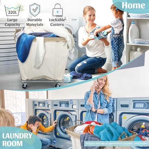 PLKOW 320L Rolling Laundry Cart with Wheels, Beige - color: Beige-320L