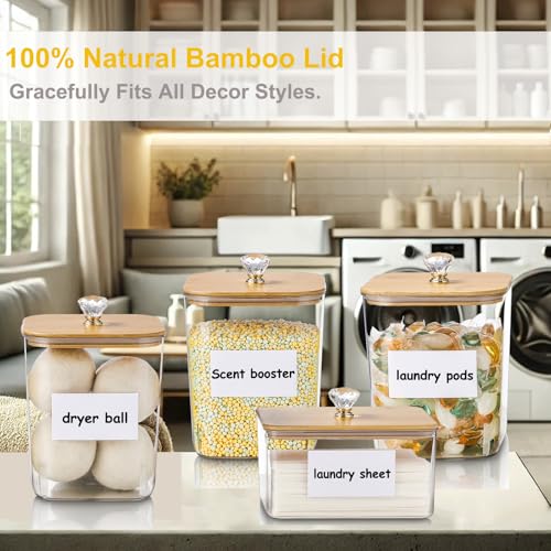 Large 4 Pack Laundry Pods Container & Laundry Powder Container, Plastic Laundry Room Organization and Storage Jars, Dryer Sheet Holder with Lid, Scoops, 16 Labels - color: 4 Pack with DIY Labels