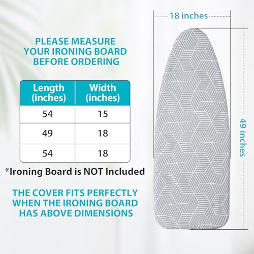 Seiritex Wide Ironing Board Cover with Padding 18 x 49 inch Heat Reflective with Hook and Loop Fasteners, Thick Padding with Elasticized Edges, 3 Layers Iron Board Cover (Gray Cube) - color: Gray Cube, size: 18x49