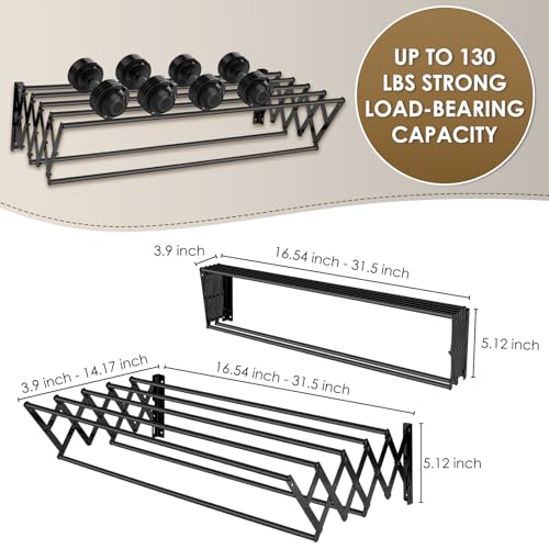 XL-31.5" Wall Clothes Drying Rack, Retractable Mounted Rack Black - color: Black