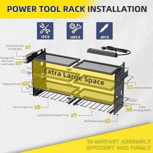 Power Tool Organizer Wall Mount, 16 Inch 4 Drills Holder