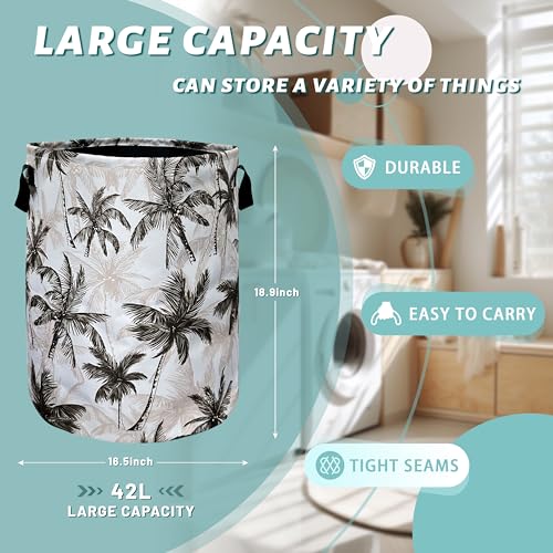 Tropical Palm Tree Laundry Basket Oxford Cloth Hamper 18.9"x16.5" - color: Colorful Tropical Vintage Palm Trees
