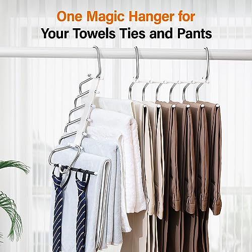 Upgraded Collapsible Pants Hangers Space Saving, 6 Layers Clothes Rack, Stainless Steel Multifunctional Closet Organizer, Non Slip Metal Hangers for Pants Jeans Skirts Trousers (2 Pack) - size: 2 Pack