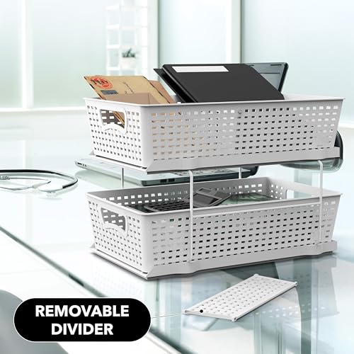 Simple Houseware 2 Tier Pull-Out Sliding Drawer Under Sink Storage, White - color: White