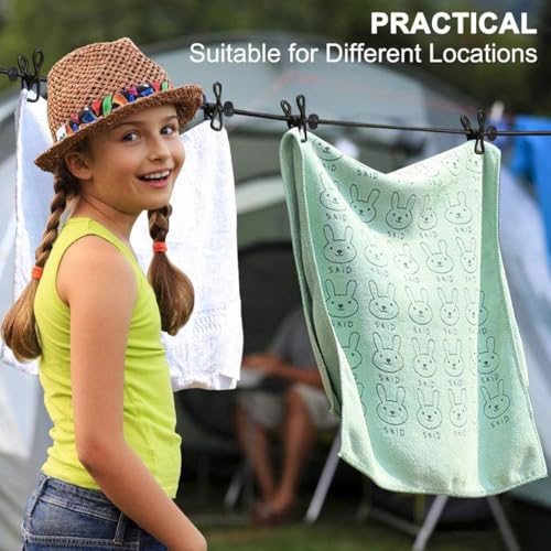 Retractable Clothesline with 12 Clips for Travel, Indoor & Outdoor Use(Black) - color: Black
