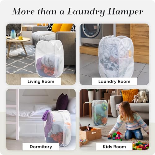 Handy Laundry Mesh Pop Up Laundry Hamper Foldable Basket 2-Pack - color: White, 2-PACK