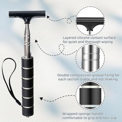 Side Mirror Squeegee,Retractable Car Rearview Mirror Wiper with Foam Handle