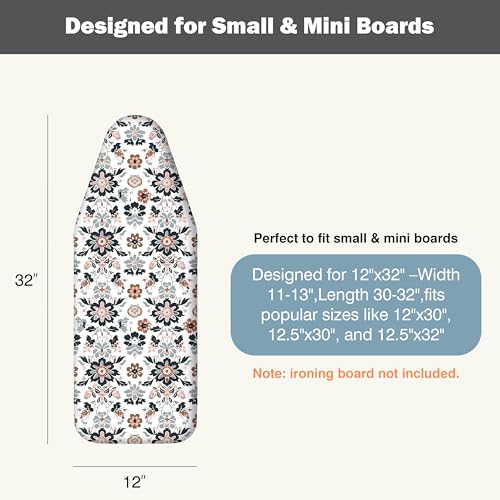 UniSimp Small Ironing Board Cover and Pad 12"x32" Small Iron Board Cover with Padding,Tabletop Mini Ironing Board Cover and Pad Small Size, Cotton Canvas, Heat Resistant, Drawstring Floral - color: Floral, size: 12" x 32"