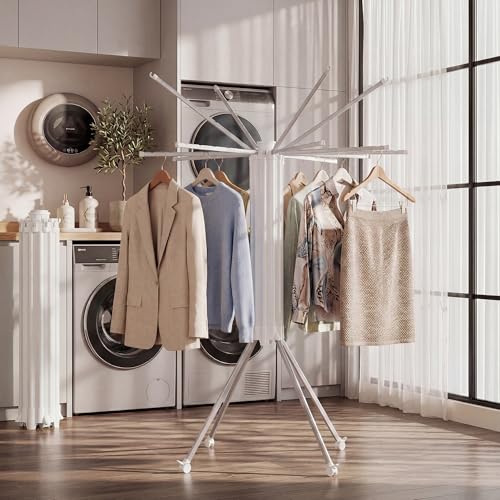 RFOUO Foldable Clothes Drying Rack with Aluminum 4Legs 16Rods Single Layer - color: Single