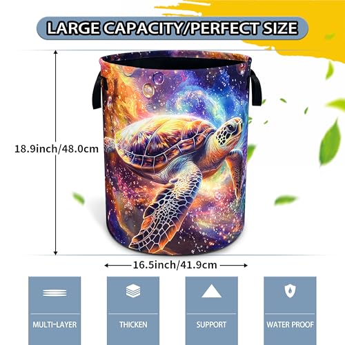 Sea Turtle Galaxy Laundry Basket Foldable Waterproof Hamper 18.9x16.5 Inch - color: Sea Turtle