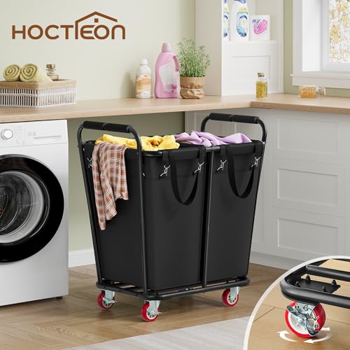 Hoctieon 2 Section Laundry Sorter Cart, 300L Rolling Hamper with Wheels, Industrial Laundry Basket Organizer, Large Dirty Clothes Hamper for Home & Hotel, Heavy Duty, Black - color: Black, size: 300L