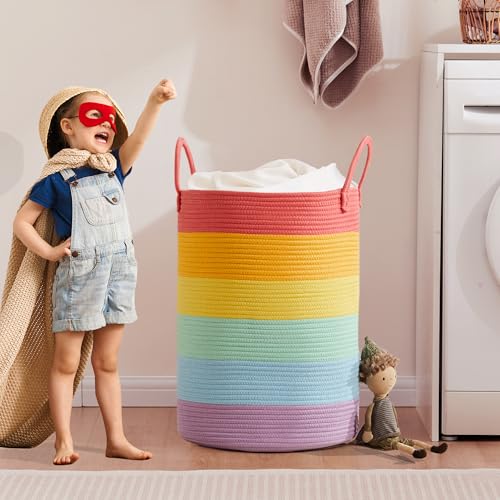 80L Extra Large Rainbow Laundry Hamper Basket for Girls Kids - color: Rainbow, size: Extra Large (80L)