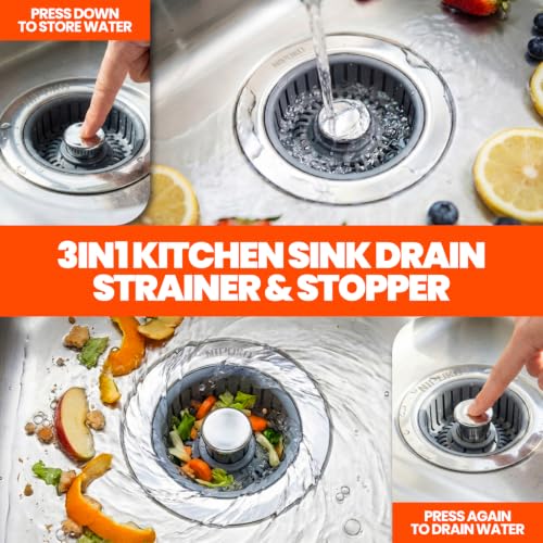 3 in 1 Kitchen Sink Drain Strainer Stopper Basket Pop Up Silver - color: Silver, size: 2pack