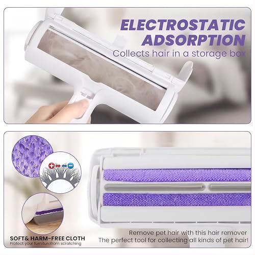 Reusable Pet Hair Remover Roller β Dog & Cat Fur Lint Cleaner for Sofa, Carpet, Bed & Car Seats β No Adhesive Required (White/Purple) - color: White/Purple