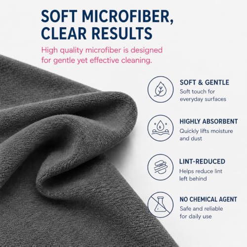 Genie Cloth Magic Cloth, 6 Pack Lint-Free Microfiber Cleaning Cloths, Streak-Free Cleaning Rags for Glass, Kitchen, Car & Home Use