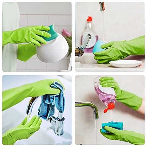Disfore Rubber-Gloves Dishwashing Gloves for Cleaning-Kitchen - 2 Pairs Long Household Cleaning Gloves for Washing Dishes - color: Green, size: Medium (Pack of 2)