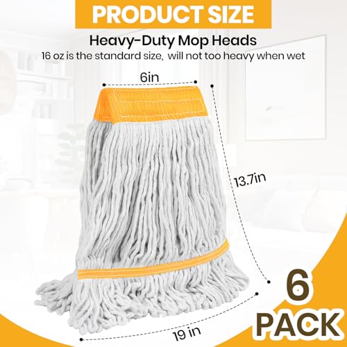 6PK Heavy Duty Commercial Mop Head Replacement- Loop End Cotton Blend String Refill for Side Loading & Clamp Style Mops, Restaurant , Janitorial & Industrial Cleaning(Yellow) - color: Yellow 6 Pack
