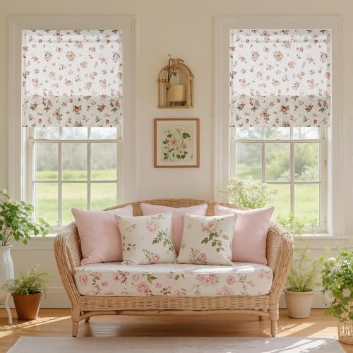 StangH Linen Red Floral Roman Shades with Magnets, W32 x L64, 1 Panel - color: Rose Red, size: 32"W x 64"H