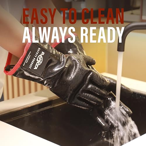 RAPICCA Heat Resistant BBQ Grill Gloves: Oil Resistant Waterproof for Smoking Grilling Cooking Barbecue Deep Frying Turkey Rotisserie Handling Hot Greacy Meat - Long Sleeve 932°F - size: 8/M (17 in, 932 °F)