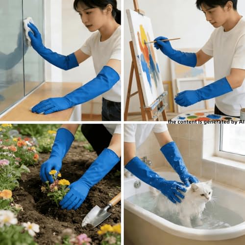 Long Sleeve Nitrile Disposable Gloves 16inch Cleaning 50PCS - color: Blue, size: Medium