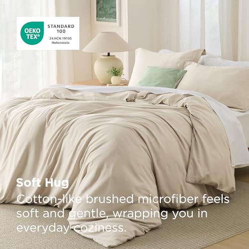 Bedsure Cal King Duvet Cover, Soft Double Brushed Bedding Set, Beige, 3Pcs - color: 00 - Beige, size: California King (104"X98")