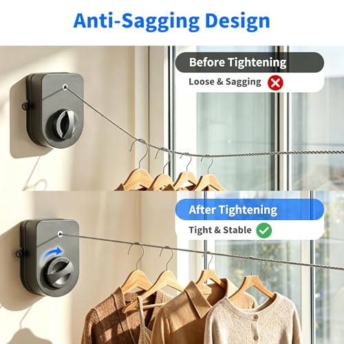Retractable Clothesline Indoor, Non-Sagging Outdoor Clothes Line Retracting Heavy Duty Clothes Drying Laundry Line Wall Mounted Stainless Steel Line-15.8 Feets (Grey) - color: Gray