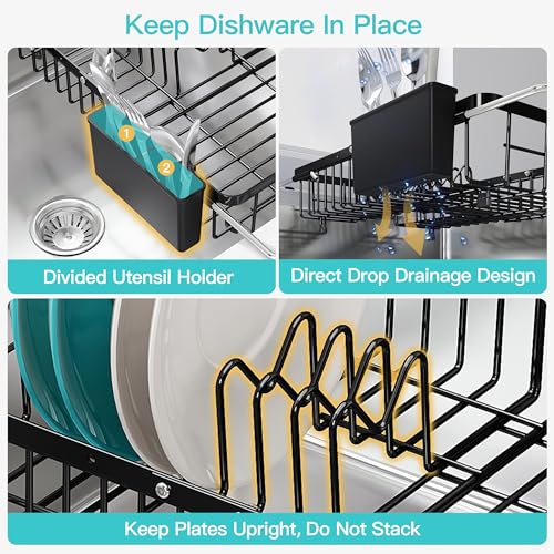 JASIWAY Black Dish Drying Rack Over the Sink with Utensil Holder - color: Black, size: For 12.5"-30"w Sink, Expandable