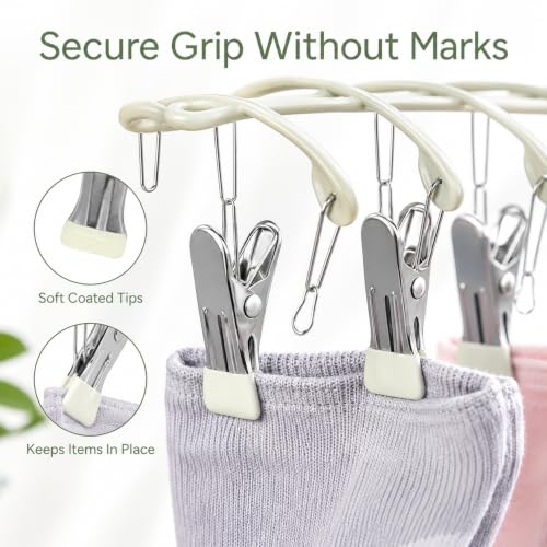Sock Drying Rack with 20 Clips, Stainless Steel Laundry Hanger for Underwear, Space-Saving Clothes Airer with Foldable Hook, Non-Slip Clip Organizer Drying Station for Small Items