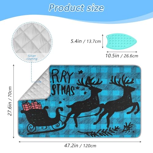 Ironing Mat Portable Ironing Pad Ironing Blanket for Table Top Heat Resistance Double-Side Using Travel Large 47.2 x 27.6 Inch Foldable Lightweight Christmas Check Elk Blue - color: Christmas Check Elk Blue