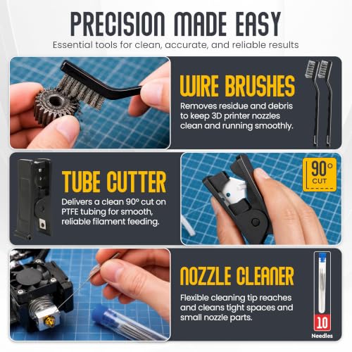 124 Pcs 3D Printer Tools Kit - Complete 3D Printing Accessories - Nozzle Cleaning Set with Deburring Tool - Scraper and Removal Pliers - Storage Bag for Model Finishing and Repair Maintenance Tasks - color: 124PCS
