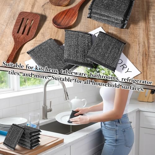 6 Pack Steel Wool Scrubber Sponges, Heavy Duty Stainless Steel Scouring Pads Reusable Non Scratch Metal Sponges Hand-Friendly Kitchen Cleaning Tool for Pots and Pans Tough Grease & Grime (Black) - color: Black